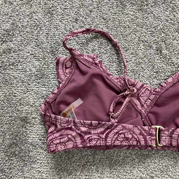 Shade & Shore Swimwear Bikini Top Womens Medium Multi Geometric Ruffle Spaghetti - Picture 8 of 14